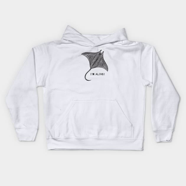 Manta Ray - I'm Alive! - marine animal design - on white Kids Hoodie by Green Paladin